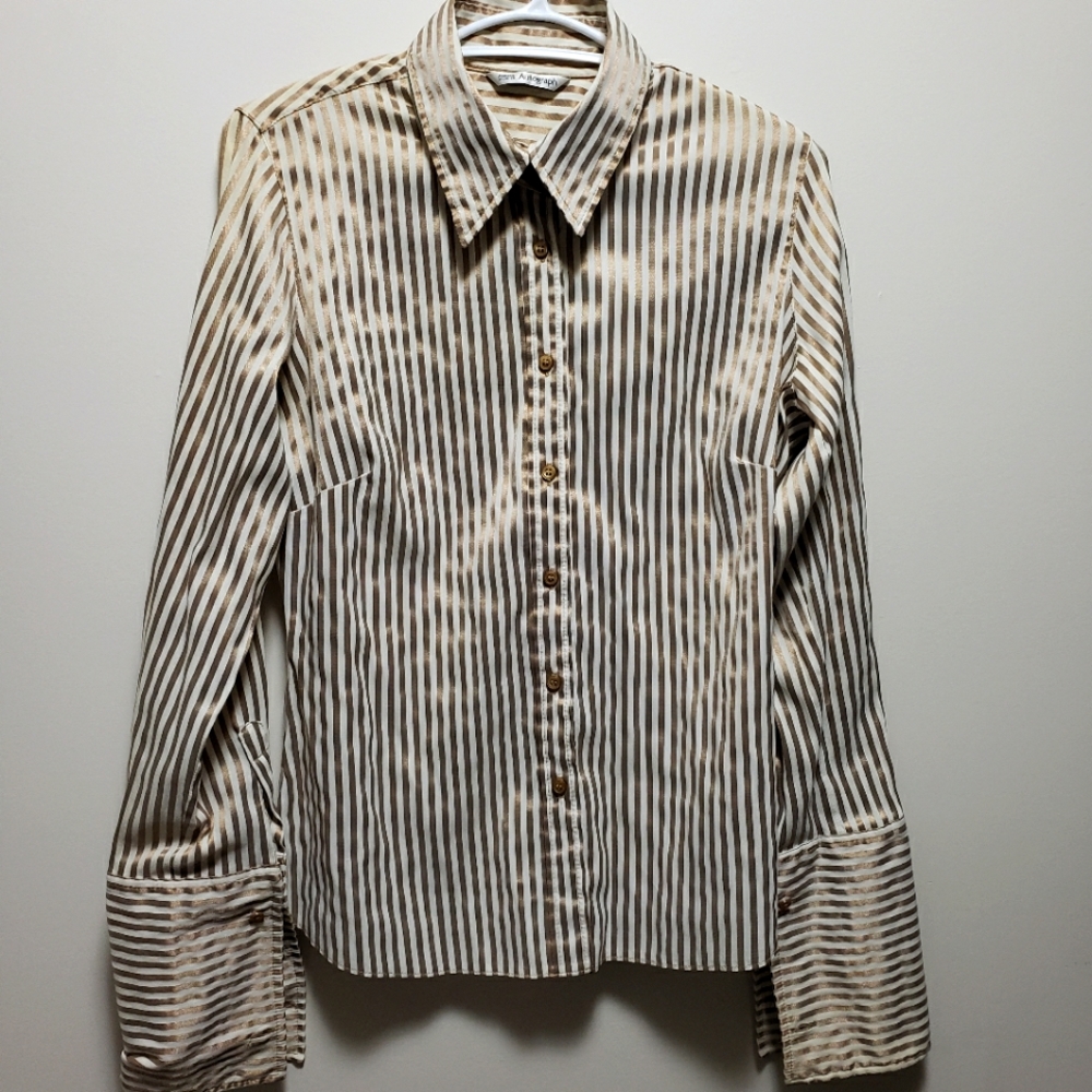 Autograph Marks and Spencer Gold Pinstripe Morrocan Dress Shirt Women's